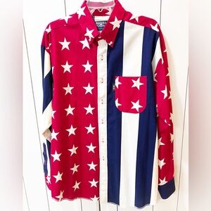 Vintage BROOKS & DUNN By Panhandle Slim Large Flag Button Down Shirt Patriotic